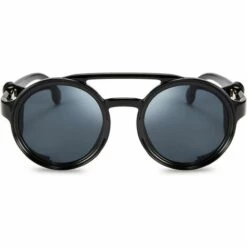 SINCèREETALI 2 Pièces Lunettes De Soleil Rondes Rétro Steampunk Femmes Hommes Lunettes Vintage Cadre En Plastique Léger Avec Vêtements En Cuir -Promos Protection des yeux : lunettes et masque Magasin 63818159 5