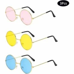 KARTOKNER Lunettes De Soleil Rondes Rétro Hippie Cercle Colored Lunes Blue Rose Jaune Lens 3 Paires, Lunettes De Soleil Rondes -Promos Protection des yeux : lunettes et masque Magasin 64455201 2