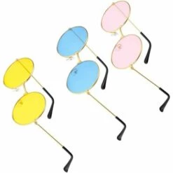 KARTOKNER Lunettes De Soleil Rondes Rétro Hippie Cercle Colored Lunes Blue Rose Jaune Lens 3 Paires, Lunettes De Soleil Rondes -Promos Protection des yeux : lunettes et masque Magasin 64455201 3