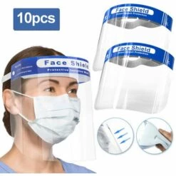SWANEW Lot De 10 Visières De Protection Pour Le Visage,Masque En Plastique Léger Et Réglable Pour éviter Salive, Gouttes, Pollen Et La Pouss - Bleu