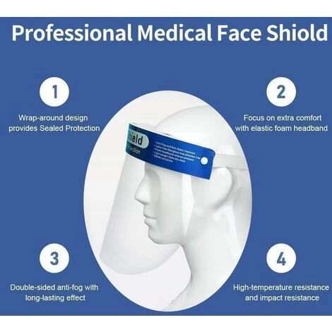 SWANEW Lot De 10 Visières De Protection Pour Le Visage,Masque En Plastique Léger Et Réglable Pour éviter Salive, Gouttes, Pollen Et La Pouss - Bleu 5 SWANEW Lot De 10 Visières De Protection Pour Le Visage,Masque En Plastique Léger Et Réglable Pour éviter Salive, Gouttes, Pollen Et La Pouss - Bleu – Image 5