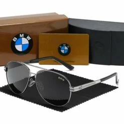 THSINDE Bmw Hommes Lunettes De Soleil Polarisées Uv400 Logo De Voiture En Métal Lunettes De Conduite Argent
