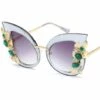 LUCKY-88 Lunettes De Soleil œil De Chat Vintage élégantes Avec Cadre Incrusté De Diamants Noir Et Gris Brillant