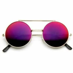 THSINDE Édition Limitée Rouge Miroir Flip-Up Lens Round Circle Django Sonnenbrille Argent