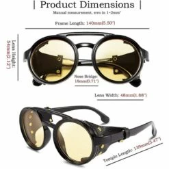 THSINDE Retro Runde Steampunk Sonnenbrille Damen Herren Vintage Brillen Leichter Kunststoffrahmen Mit Lederbekleidung B2532 Gelb -Promos Protection des yeux : lunettes et masque Magasin 65258707 4
