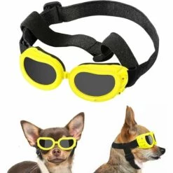 THSINDE Kleine Hundesonnenbrille UV-Schutzbrille Augenschutz Mit Verstellbarem Riemen Wassergelb