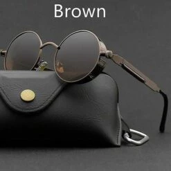 THSINDE Punk-Sonnenbrille Polarisierte Retro Runde Sonnenbrille Hohe Qualität Braun