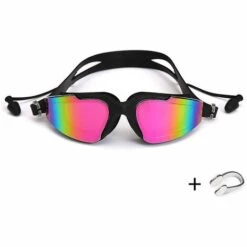 THSINDE Professionelle Schwimmbrille Gläser Mit Ohrstöpseln Nasenclip Galvanisieren Wasserdichtes Silikon Adluts #2 Schwarz