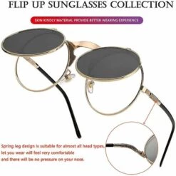 THSINDE Runde Klappsonnenbrille Für Damen Und Herren - John Lennon Brille 90er Retro Steampunk Style A1 Or-Grau -Promos Protection des yeux : lunettes et masque Magasin 65258984 4