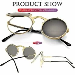 THSINDE Runde Klappsonnenbrille Für Damen Und Herren - John Lennon Brille 90er Retro Steampunk Style A1 Or-Grau -Promos Protection des yeux : lunettes et masque Magasin 65258984 5