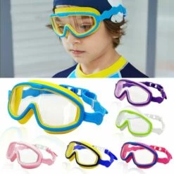 THSINDE Big Frame Kinder Schwimmbrille Anti Fog Wide View Schwimmausrüstung Für Jungen Mädchen Kinder Brille Für Schwimmbad Himmelblau Gelb