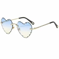 BF Lunettes De Soleil Coeur Monture En Métal Mince Sans Monture Lunettes De Soleil Coeur Femmes Mignonnes Lunettes Bleu