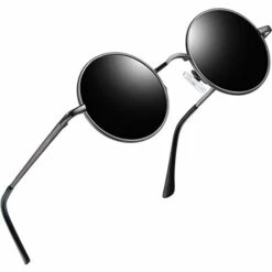 BF Lunettes De Soleil Rondes Polarisées Pour Hommes Et Lunettes De Soleil De Style Lennon Ovales En Métal Vintage Travel Fit UV400 Noir