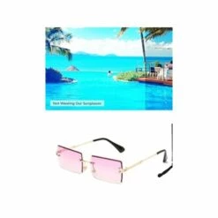 BF Lunettes De Soleil Rectangulaires Longues Sans Monture Pour Hommes Et Femmes Lunettes Carrées Sans Monture Anti-reflets -Promos Protection des yeux : lunettes et masque Magasin 65273639 3