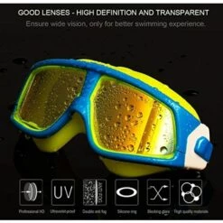 BF Lunettes De Natation, Lunettes De Natation Miroir étanches, Protection UV Anti-buée à 180 Degrés Avec Housse Gratuite Et Pont En Silicone Souple Pour Adultes Hommes Femmes Adolescents Lac Bleu Plus Jaune -Promos Protection des yeux : lunettes et masque Magasin 65273640 3
