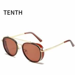 DONTODENT Lunettes De Soleil Steam Punk Rétro Rondes Steampunk Double Pont Lunettes D'aviateur Pour Femmes Hommes B2822 Lentille Marron