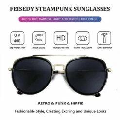 DONTODENT Lunettes De Soleil Steam Punk Rétro Rondes Steampunk Double Pont Lunettes D'aviateur Pour Femmes Hommes B2822 Lentille Grise -Promos Protection des yeux : lunettes et masque Magasin 65380765 3