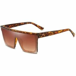 DONTODENT Lunettes De Soleil Carrées Surdimensionnées Pour Femmes Hommes Mode Haut Plat Grand Cadre Noir Nuances Léopard Cadre Marron Lentille