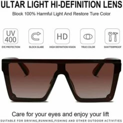 DONTODENT Lunettes De Soleil Carrées Surdimensionnées Pour Femmes Hommes Fashion Flat Top Big Black Frame Shades Brown Frame -Promos Protection des yeux : lunettes et masque Magasin 65380778 3