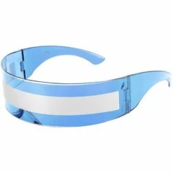 DONTODENT 80s Futuristic Visor Cyber Lunettes De Soleil Hommes Femmes Futuristic Punk Style Cosplay B2740 Blue - Silver Stripe