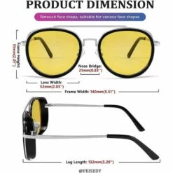 DONTODENT Rétro Steam Punk Lunettes De Soleil Rondes Steampunk Double Pont Aviateur Lunettes Pour Femmes Hommes B2822 Lentille Jaune -Promos Protection des yeux : lunettes et masque Magasin 65381378 5