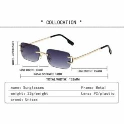 DONTODENT Wekity Vintage Sans Monture Rectangle Lunettes De Soleil Verres Teintés Or Métal Lunettes Sans Cadre Lunettes De Soleil Pour Femmes Hommes -Promos Protection des yeux : lunettes et masque Magasin 65601228 5