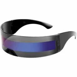 DONTODENT 80s Futuristic Visor Cyber Sunglasses Hommes Femmes Futuristic Punk Style Cosplay B2740 Black - Blue Mirror Stripe