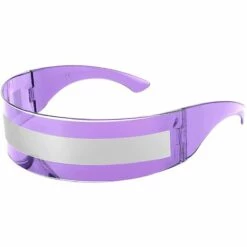 DONTODENT 80s Futuristic Visor Cyber Sunglasses Hommes Femmes Futuristic Punk Style Cosplay B2740 Violet - Silver Stripes