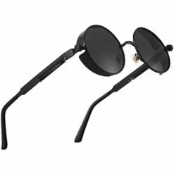 BAICCCF Lunettes De Protection 1 Pièces Lunettes De Soleil Polarisées Pour Hommes, Protection UV, Femmes Rondes De Style Gothique, Cadre De Cercle En Métal - Le Noir -Promos Protection des yeux : lunettes et masque Magasin 65748211 3