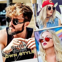 BAICCCF Lunettes De Protection 1 Pièces Lunettes De Soleil Polarisées Pour Hommes, Protection UV, Femmes Rondes De Style Gothique, Cadre De Cercle En Métal - Le Noir -Promos Protection des yeux : lunettes et masque Magasin 65748211 5