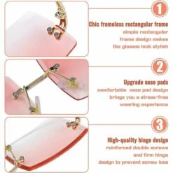 BAICCCF Lunettes De Protection Lot De 4 Lunettes De Soleil Rectangulaires Sans Monture Vintage Lunettes Sans Monture Lunettes De Soleil Rétro Monture En Métal Lunettes Pour Hommes Femmes-thé Gris Rose Bleu Rose - Thé Gris Rose Bleu Rose -Promos Protection des yeux : lunettes et masque Magasin 65748251 3