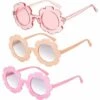 BAICCCF Lunettes De Protection Blanc Rose Transparent Rose 3 Pièces Ronde Fleur Lunettes De Soleil Mignon Plage En Plein Air Lunettes De Soleil Lunettes Pour Enfants - Blanc Rose Transparent Rose