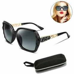 BAICCCF Lunettes De Protection 1 Pièces Lunettes De Soleil Carrées Polarisées Cadre Brillant Composite étincelant Et étui à Lunettes Carré