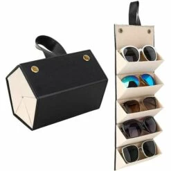 BAICCCF Lunettes De Protection Brun Noir-organisateur De Lunettes De Soleil 5/6 Fentes étui à Lunettes De Voyage Plusieurs Paires Boîte De Rangement De Lunettes Porte-lunettes Suspendu - Le Noir