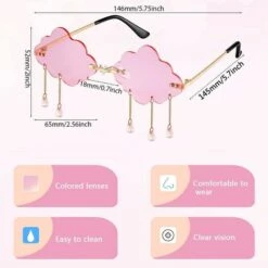 BAICCCF Lunettes De Protection Bleu Clair Rose - 2 Pièces - Lunettes De Soleil En Forme De Nuages De Pompon Sans Monture Hommes Femmes 90 S Lunettes De Soleil Disco - Bleu Clair Rose -Promos Protection des yeux : lunettes et masque Magasin 65748567 3