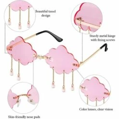 BAICCCF Lunettes De Protection Bleu Clair Rose - 2 Pièces - Lunettes De Soleil En Forme De Nuages De Pompon Sans Monture Hommes Femmes 90 S Lunettes De Soleil Disco - Bleu Clair Rose -Promos Protection des yeux : lunettes et masque Magasin 65748567 4