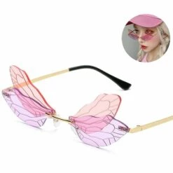 BAICCCF Lunettes De Protection Lunettes De Soleil En Forme D'aile De Libellule Pour Femmes/hommes Lunettes Irrégulières Sans Cadre Nuances Lunettes De Soleil De Fête.