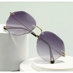 Lunettes De Soleil Sans Monture Lunettes De Soleil à La Mode Pour Femmes Big Frame Lunettes De Soleil Rondes Ins Pour Femmes (bordure Or Gris Clair),HANBING -Promos Protection des yeux : lunettes et masque Magasin 65752359 2