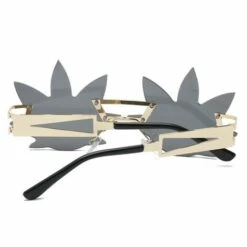 Lunettes De Soleil Sans Cadre En Forme De Feuille D'érable Amusantes Et Irrégulières Avec Une Sensation De Lunettes De Soleil De Couleur Contrastante (film Gris Cadre Doré C5),HANBING -Promos Protection des yeux : lunettes et masque Magasin 65834679 3