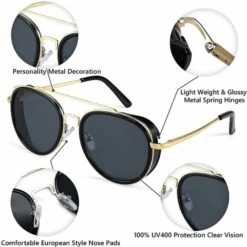 ILOVEMILAN Nouvelles Lunettes De Soleil Punk à Large Monture Rondes Haut De Gamme Pour Femmes Européennes Et Américaines Pour Hommes (noir) -Promos Protection des yeux : lunettes et masque Magasin 65885659 4