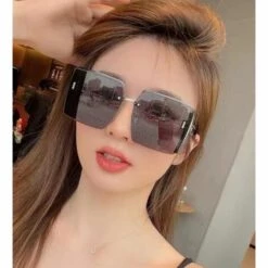 LUCKY-88 Lunettes De Soleil Sans Monture Lunettes De Soleil Carrées Surdimensionnées Pour Femmes Ton Strass, Lunettes De Soleil Surdimensionnées Cadre Composite Brillant Pour Femmes -Promos Protection des yeux : lunettes et masque Magasin 66097196 3