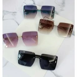 LUCKY-88 Lunettes De Soleil Sans Monture Lunettes De Soleil Carrées Surdimensionnées Pour Femmes Ton Strass, Lunettes De Soleil Surdimensionnées Cadre Composite Brillant Pour Femmes -Promos Protection des yeux : lunettes et masque Magasin 66097196 4