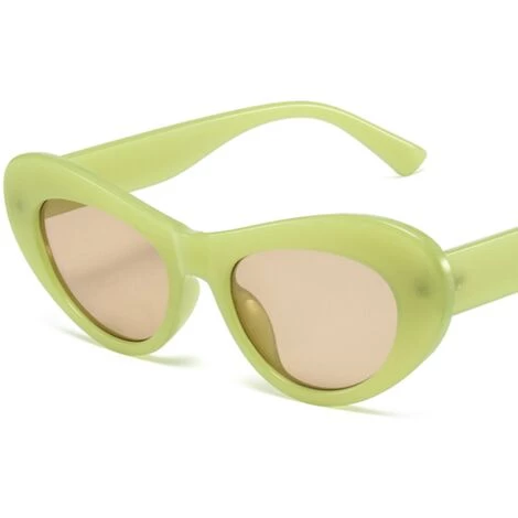 LUCKY-88 Lunettes De Soleil œil De Chat à Monture Ovale Rétro Ins Lunettes De Soleil De Mode De Rue (champagne à Monture Verte (charnière En Métal)) 4 LUCKY-88 Lunettes De Soleil œil De Chat à Monture Ovale Rétro Ins Lunettes De Soleil De Mode De Rue (champagne à Monture Verte (charnière En Métal)) – Image 4