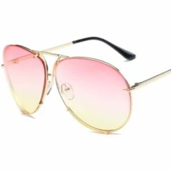 LUCKY-88 Lunettes De Soleil Mode Lunettes Rétro Hommes Et Femmes Couples Lunettes De Soleil Européennes Et Américaines à Grande Monture (cadre Doré C5 Sur Rose Et Jaune)