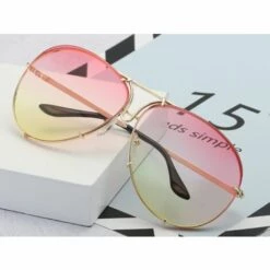 LUCKY-88 Lunettes De Soleil Mode Lunettes Rétro Hommes Et Femmes Couples Lunettes De Soleil Européennes Et Américaines à Grande Monture (cadre Doré C5 Sur Rose Et Jaune) -Promos Protection des yeux : lunettes et masque Magasin 66097301 3