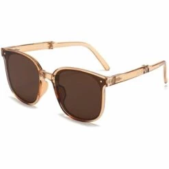 LUCKY-88 Lunettes De Soleil Rétro Littéraires Lunettes De Soleil Pliantes Lunettes Anti-UV (Penang Coconut Brown-PC Ordinary Film)