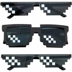 3 Pack Lunettes De Soleil Thug Life, MLG Pixelated Lunettes De Soleil, Lunettes De Soleil Hommes Femmes En Verre 8 Bits Pixel Mosaic Props Unisexe Lunettes De Soleil,Adélala