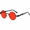 Lunettes De Soleil Rondes Steampunk Cadre En Métal (lentilles Rouges à Monture Noire)——Adélala