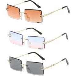 3 Pièces Lunettes De Soleil Mode, Lunettes De Soleil Sans Monture, UV400 Protection Lunettes De Soleil Sans Monture Vintage à La Mode Pour Homme Et Femme (3 Couleurs)——Adélala