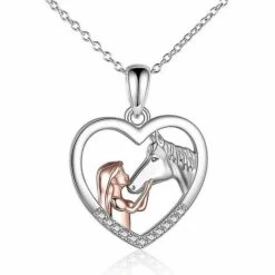 BENOBBY KIDS Collier Fille Et Cheval Pour Les Filles Bijoux De Cheval En Argent Sterling Cadeaux De Cheval Pour Les Femmes